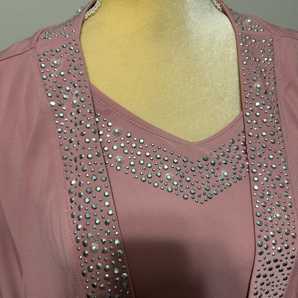 NWT Catherine’s 3 Piece Pant Set Embellished Pink Sz 28W Petite Wedding Easter - Picture 4 of 5